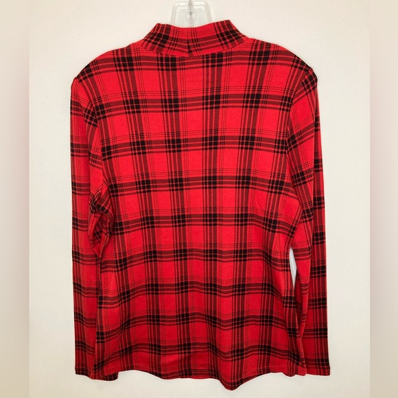 Charter Club Mock Turtleneck Pima Cotton Red with Black Plaid - Picture 2 of 4